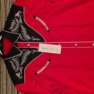 COOFANDY Western Embroidered Black Red Cotton Blend Sz L Long‎ Sleeve Shirt NEW